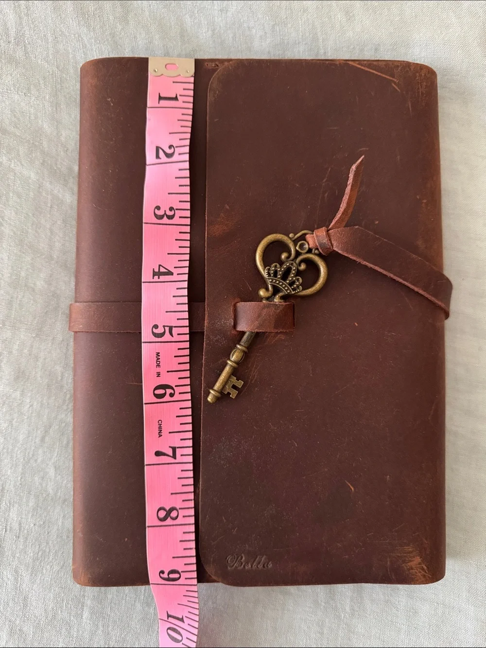 Genuine Brown Leather Handmade Refillable Journal with Key Charm “Bella” Unused